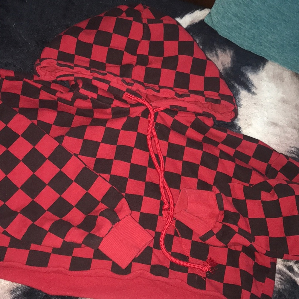 Checkered cropped hoodie
